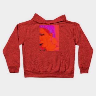 Portrait, digital collage and special processing. Face glimpse.Very beautiful guy. Very soft. Orange, red and violet. So nice. Kids Hoodie